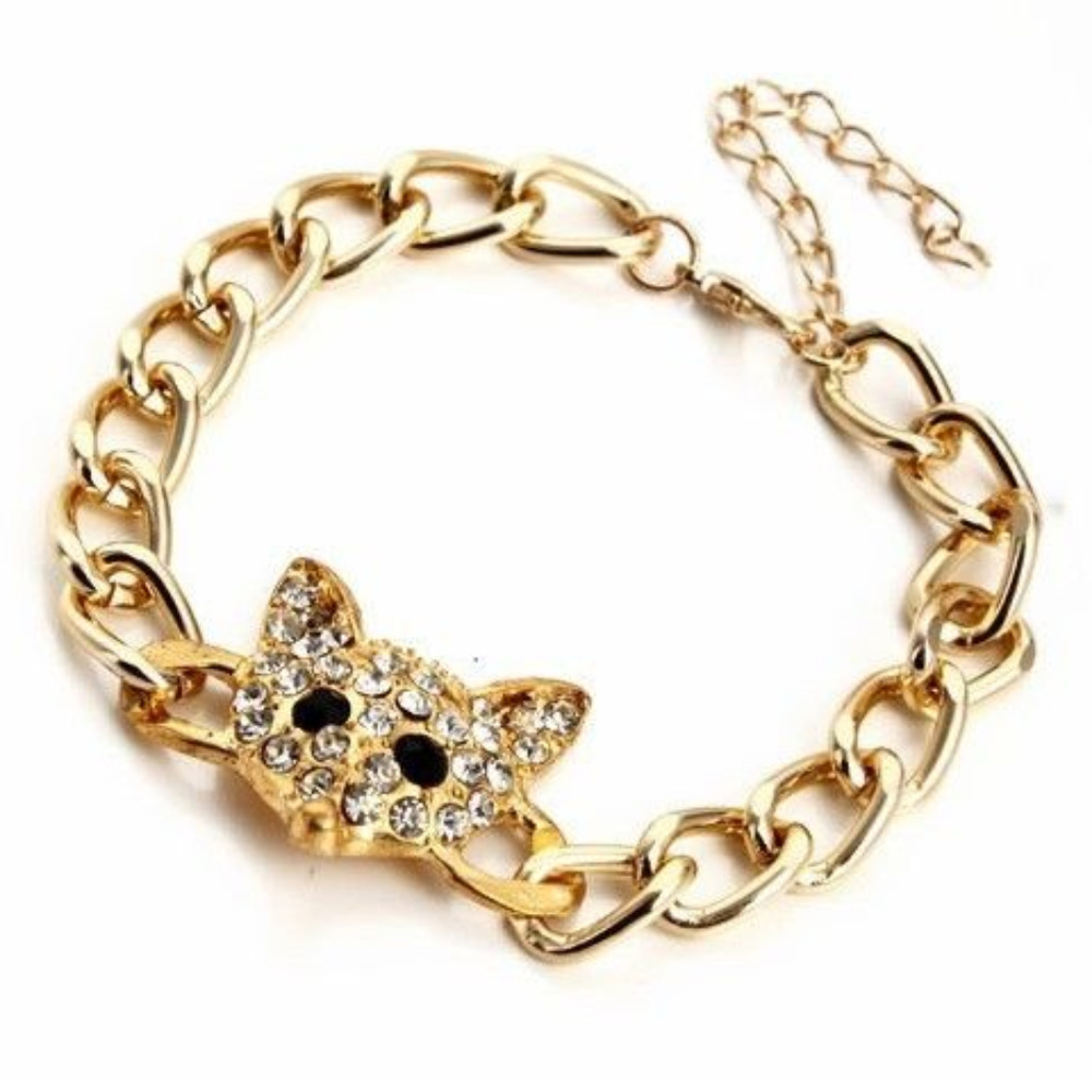 Gold Plated Rhinestone animal Head Chain Bracelet